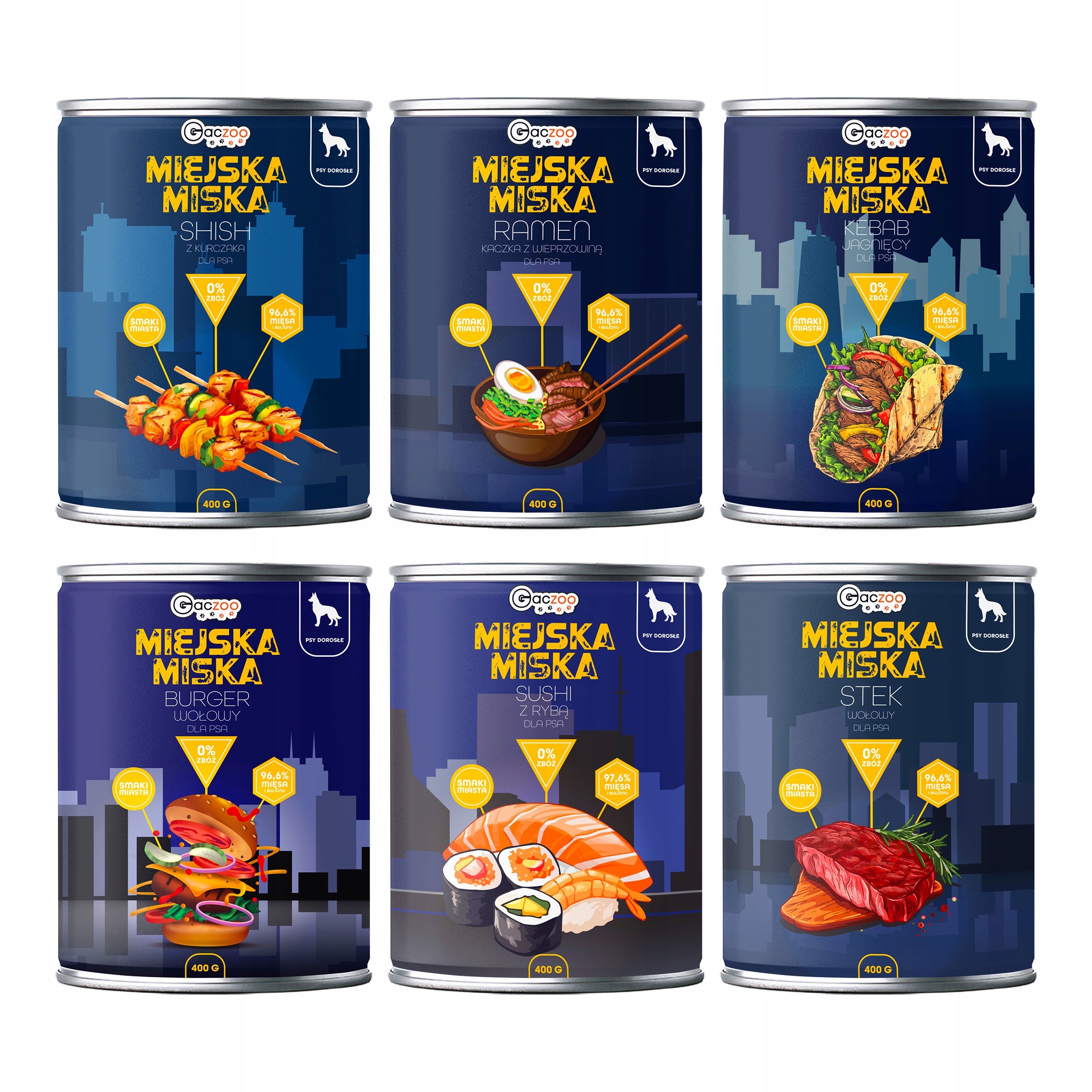 Levně Gaczoo Městská miska bezobilná krmivo mokré pro psa Mix chutí 6 x 400 g