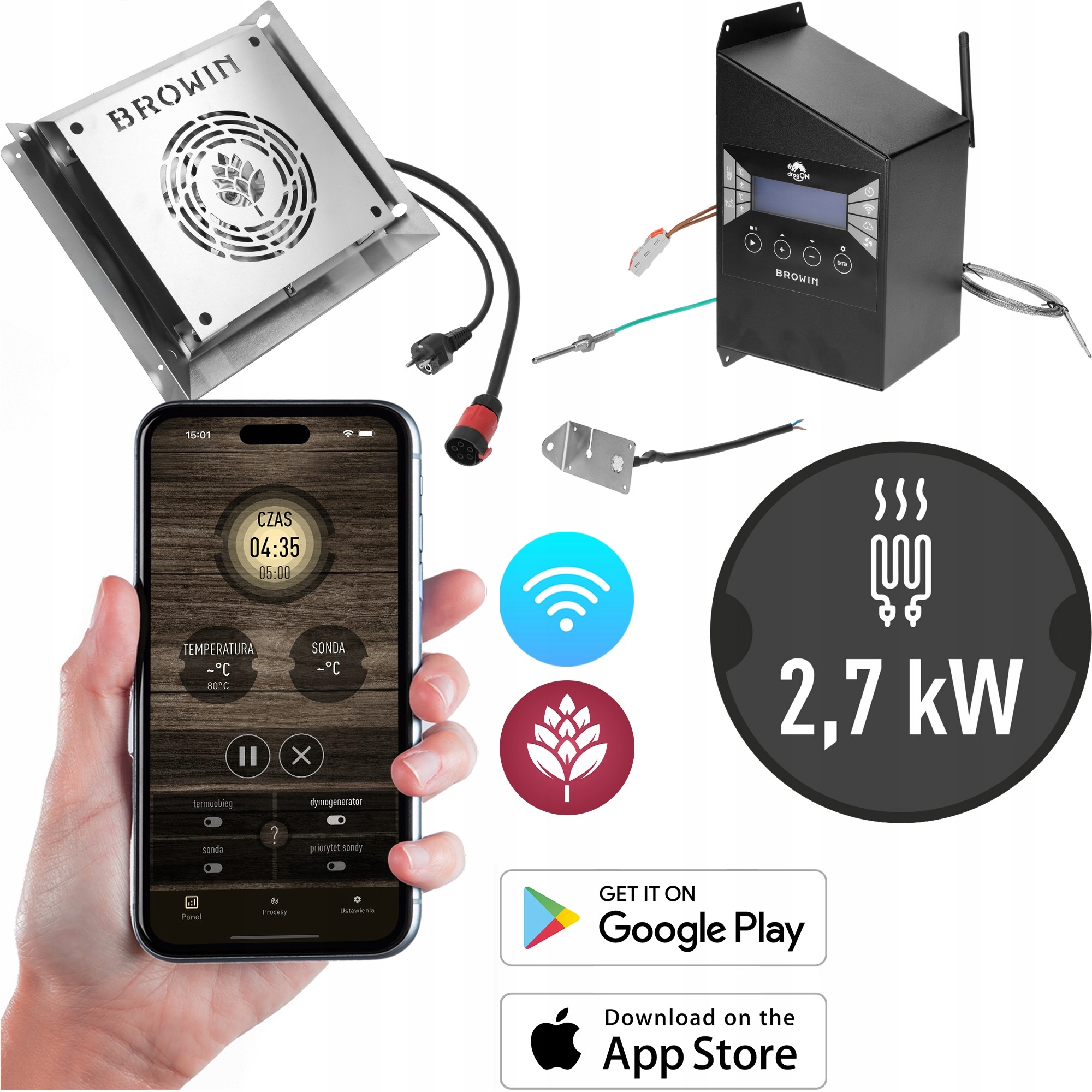 Sada modulov dragON 2,7 kW s ovládačom Wi-Fi pre záhradné udiarne