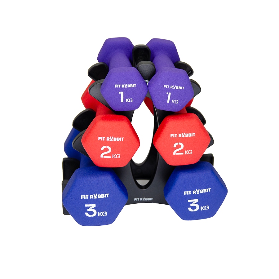 Fit-Rabbit Zestaw hantli winylowych HEX 2x1 kg + 2x2 kg + 2x3 kg + stojak. Kod producenta 1112