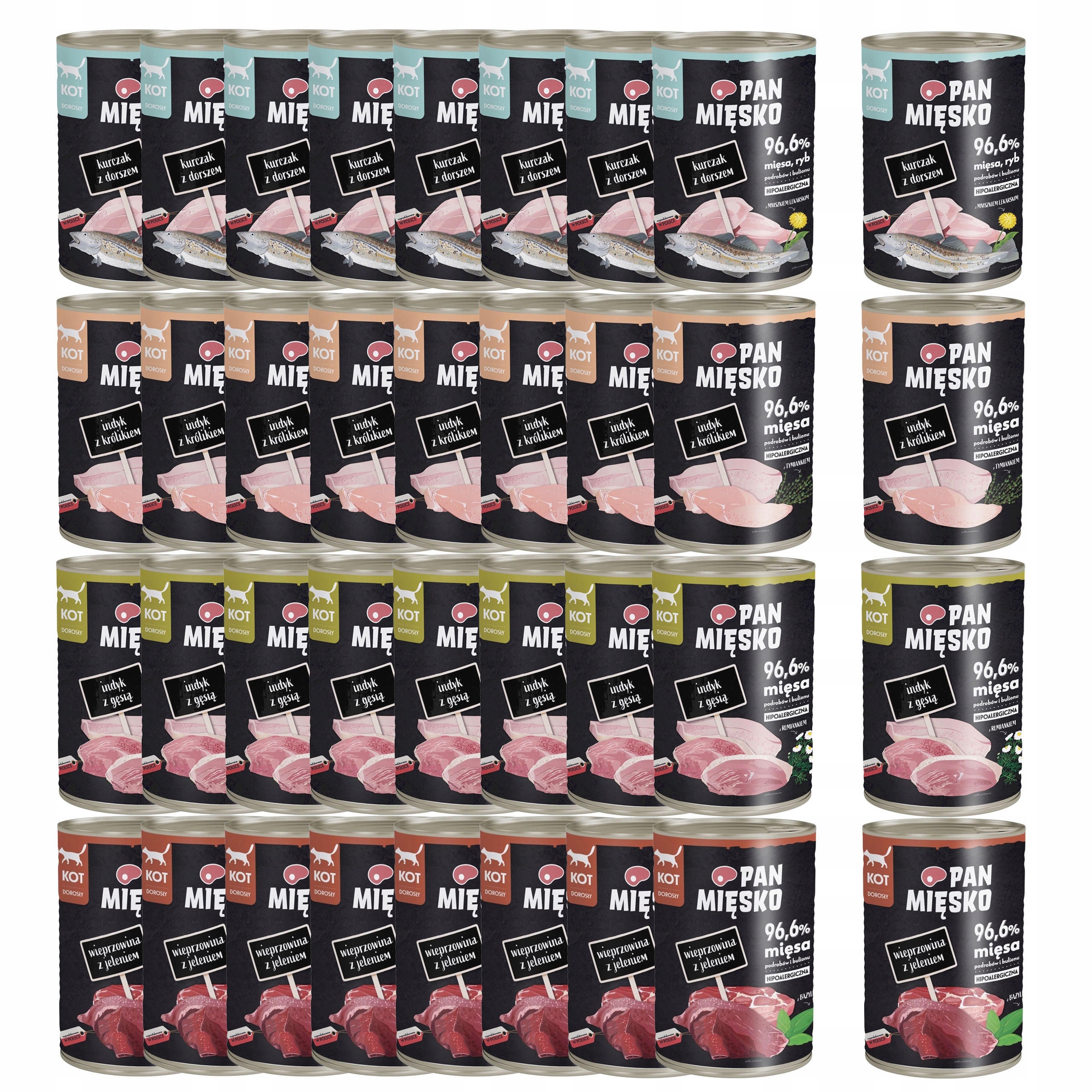 Pan Mięsko Bezobilné Krmivo pro kočky pro kočky mix chutí 36 x 400 g