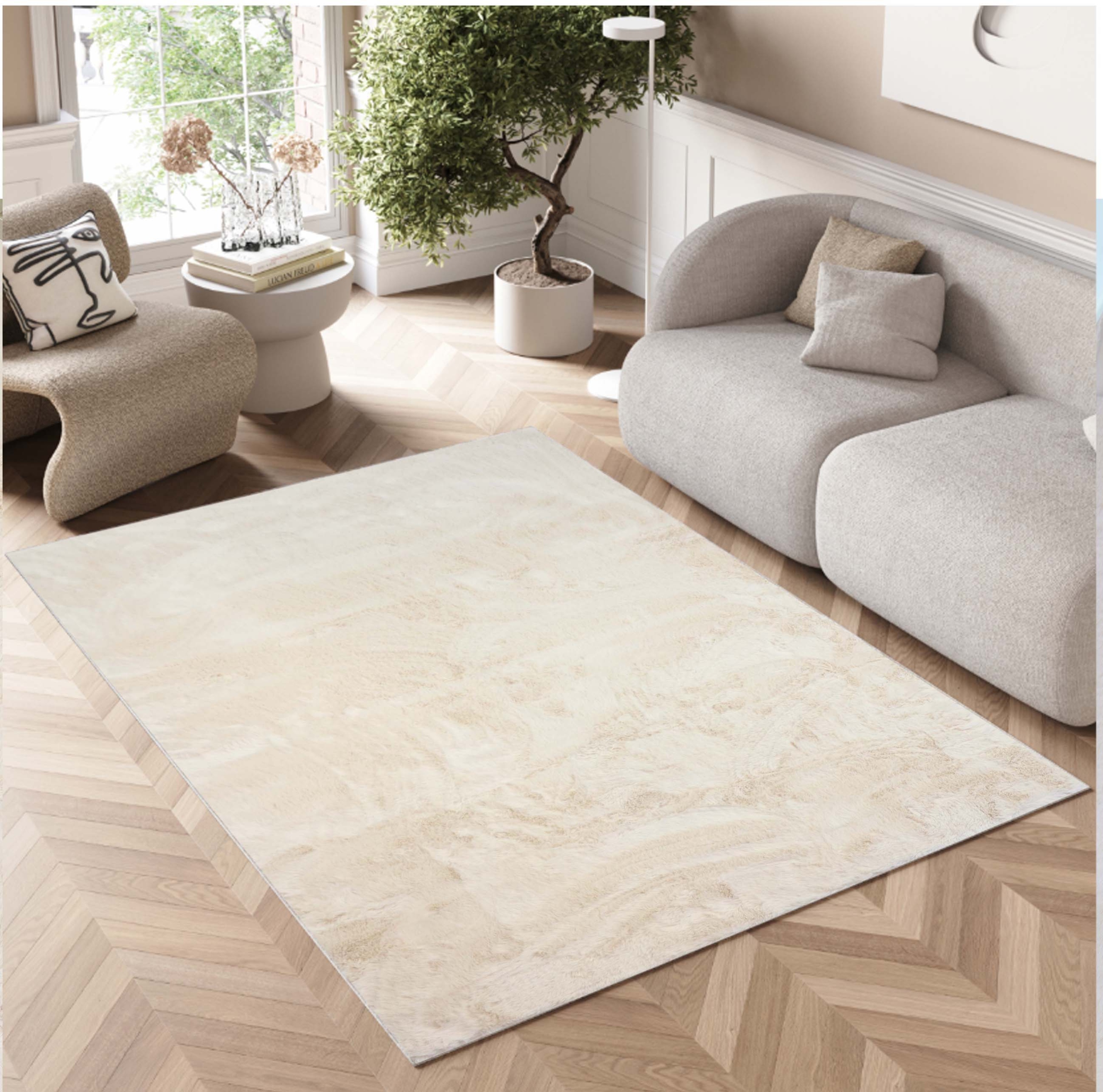 DYWAN KRÓLICZE FUTERKO PUSZYSTY MIĘKKI FUTRZANY DO SALONU 140X200cm Kolor beżowy