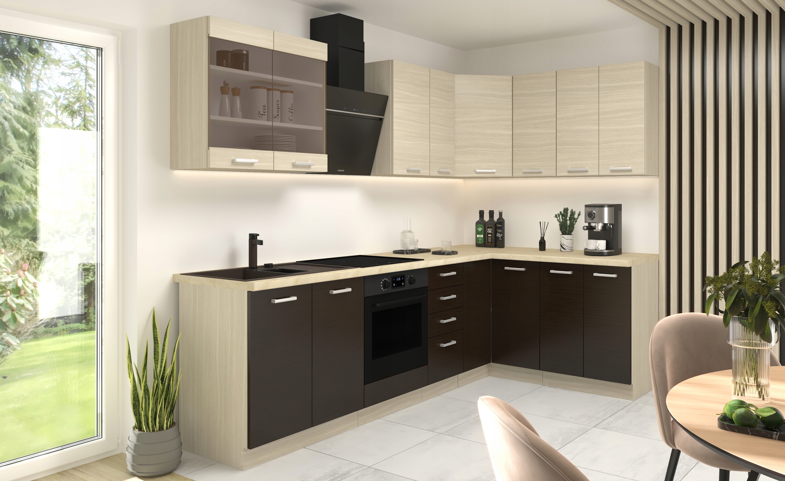 Szafka kuchenna dolna CHAMONIX 80 ZL 2F BB LEGNO CIEMNE / DĄB FERRARA Szerokość mebla 80 cm