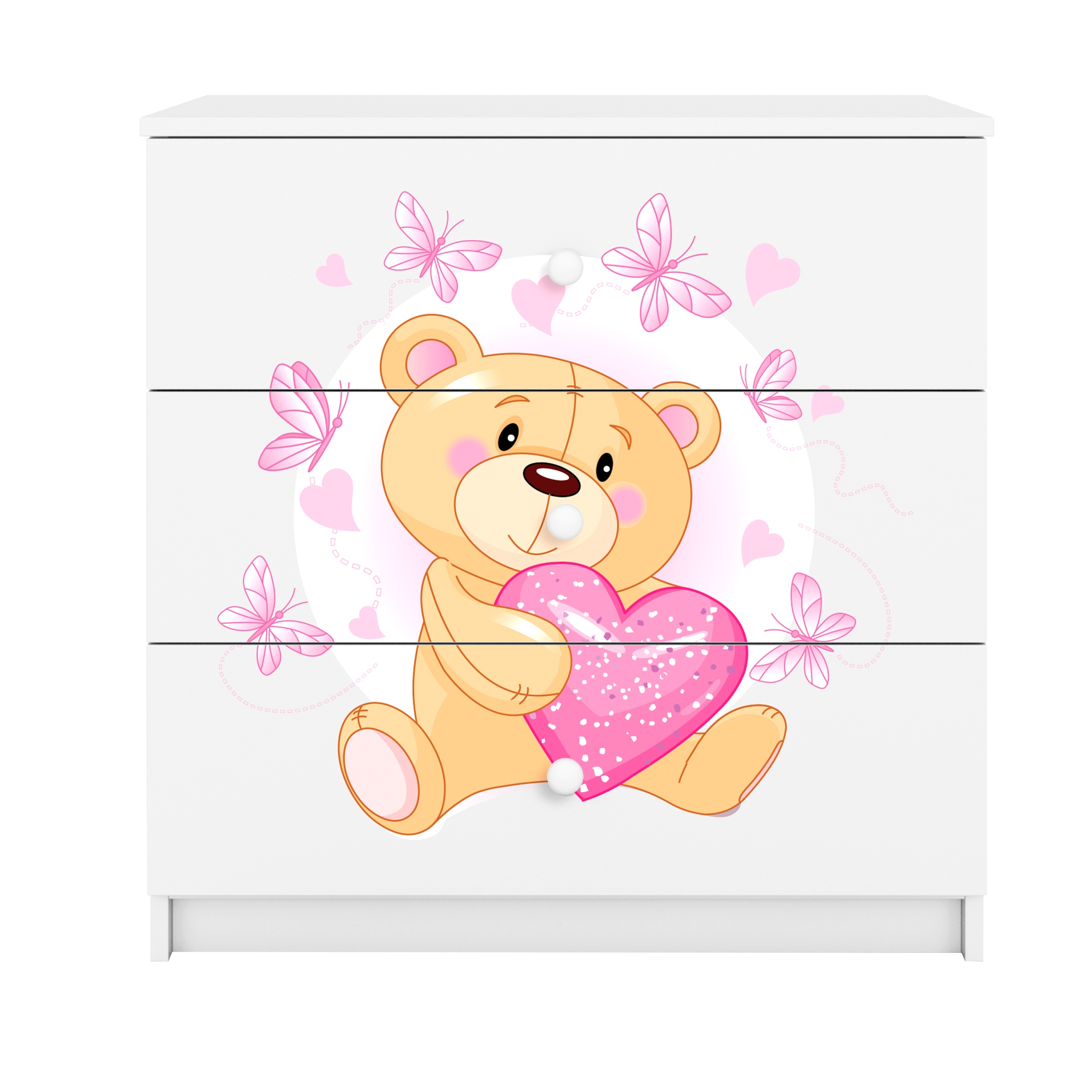 Komoda Babydreams bílá grafika medvídek motýlek 80 cm