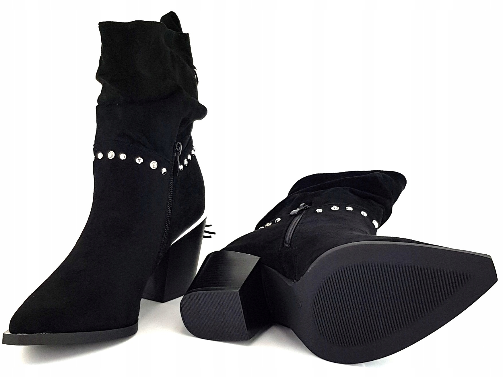 Omega 677 KOWBOJKI BOTKI DAMSKIE na SŁUPKU Zamsz Czarny 38 Rozmiar 38