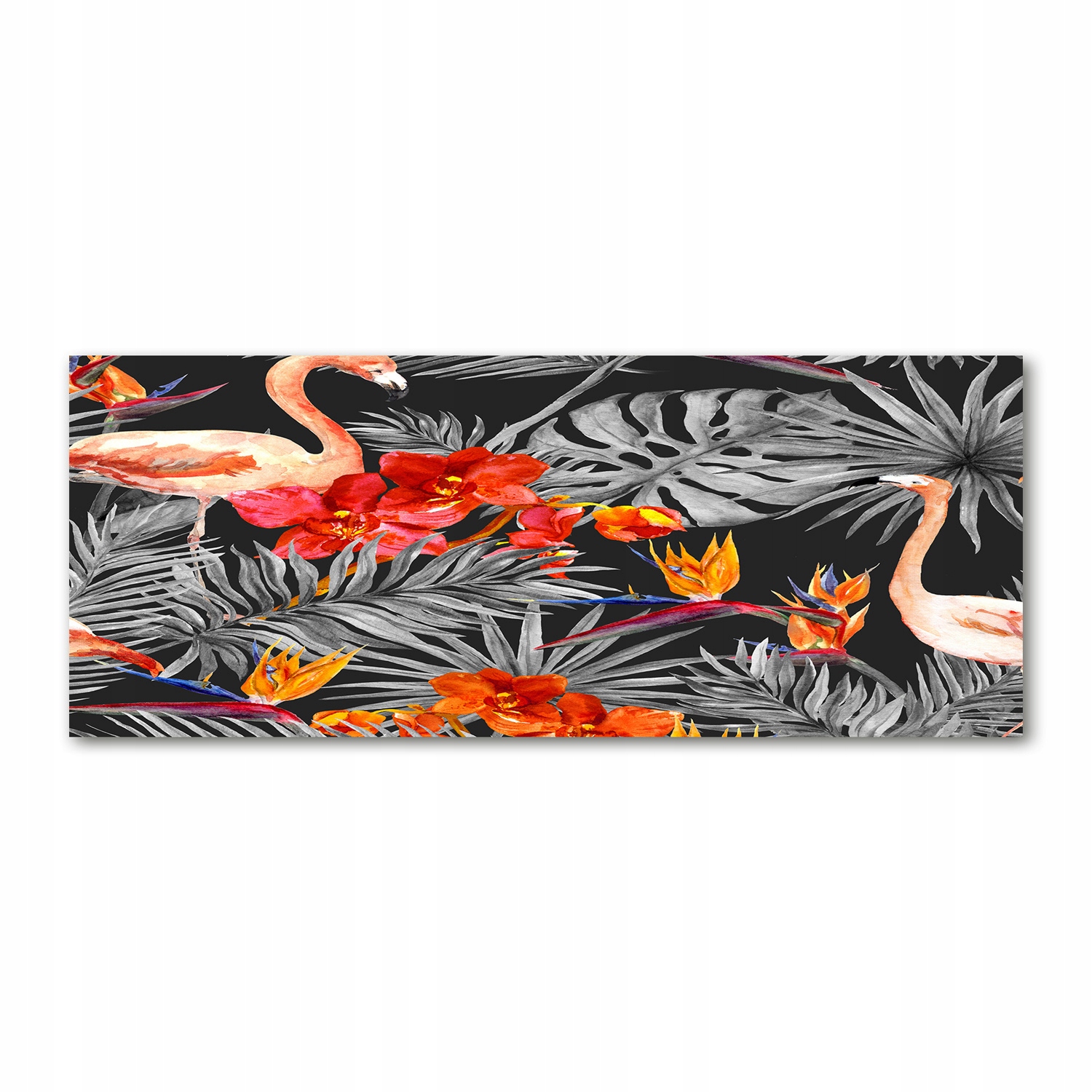 

Foto obraz szkło akryl Flamingi i kwiaty 125x50 cm