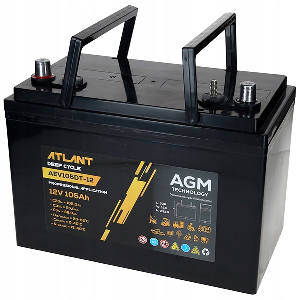 Akumulator AGM Atlant AEV105DT-12 12 V / 105 Ah Model AEV105DT-12