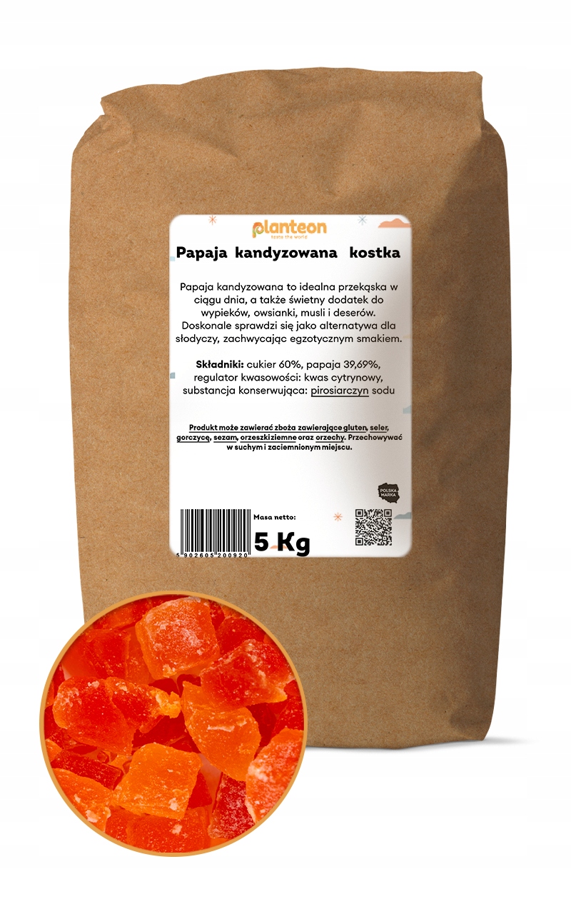 Levně Papája kandovaná kostka 5 kg, náhrada sladkostí, rychlá svačinka