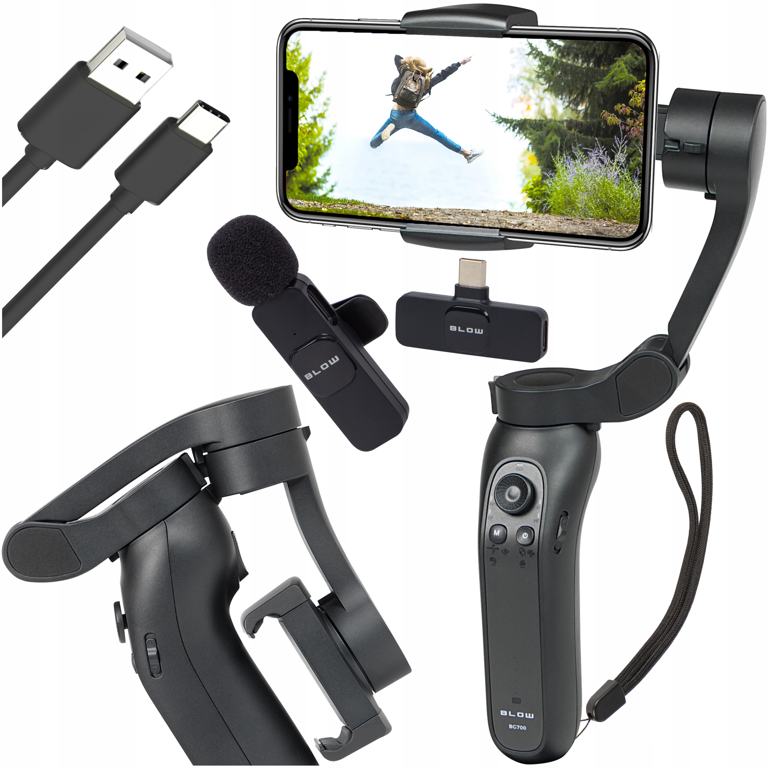 Gimbal Pro Telefon Ruční Stabilizátor Obrazu iOS Android Usb C Mikrofon