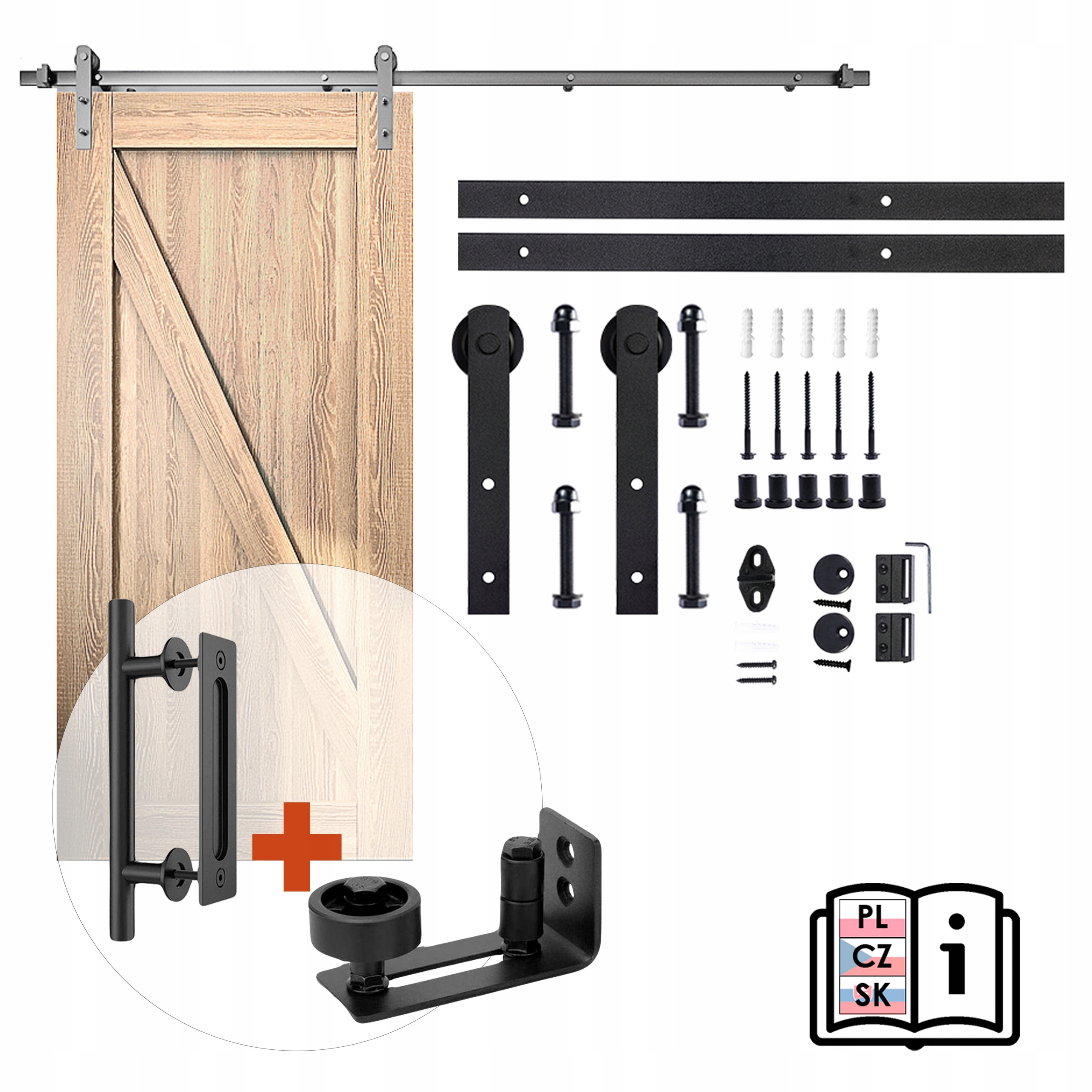 Sada pre posuvné dvere s držiakom a spodnou vodiacou lištou, vzor Barn