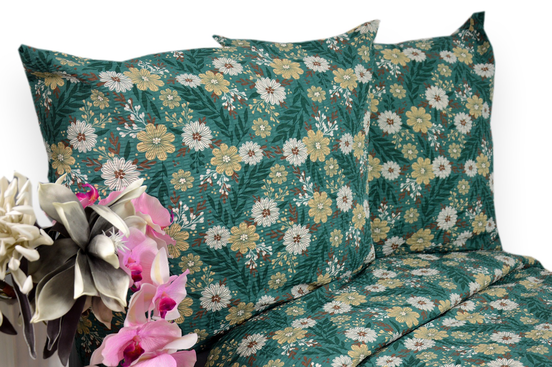 Pościel z kory 140x200 Kwiatki zielone tło 3529w