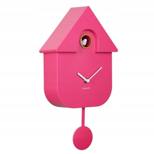 Nástěnné hodiny růžové s kukačkou do obývacího pokoje a kuchyně Modern Cuckoo