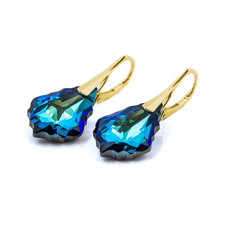 Srebrne 925 pozłacane Kolczyki Swarovski Baroque 22mm Bermuda Blue