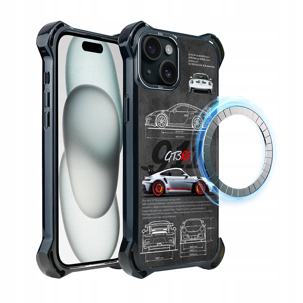 Pouzdro pro iPhone 15 Ibizu DropGuard Ultra s MagSafe, TechDrive, 911 GT3 Rs