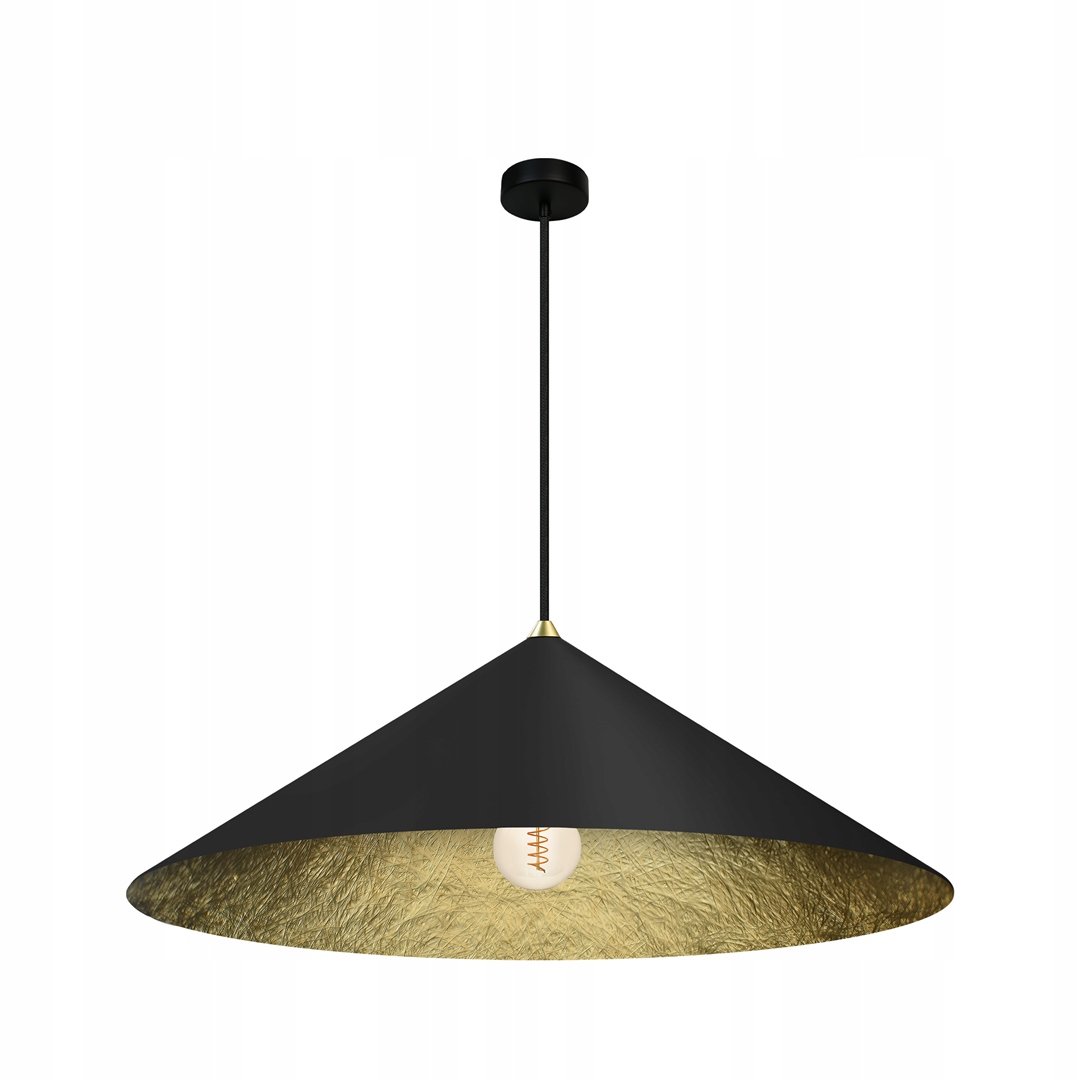 Závesná lampa veľká, čierna, zlatý kužeľ Ø 70 cm nad stôl, ostrov Milagro