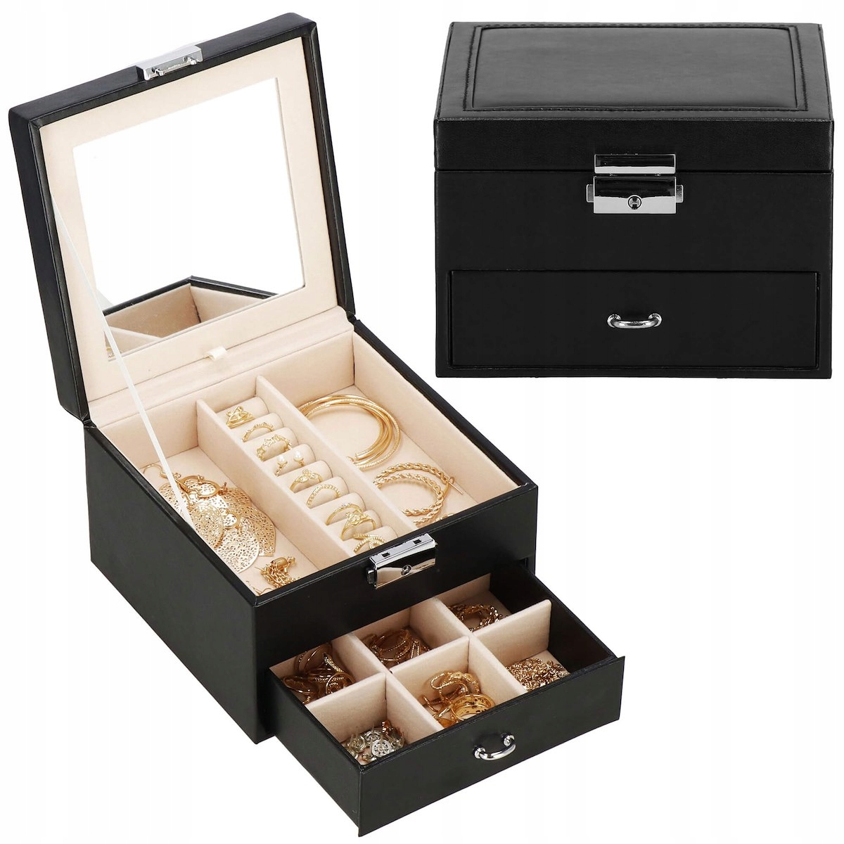 ORGANIZER NA BIŻUTERIĘ SZKATUŁKA KUFEREK PUDEŁKO ELEGANCKI KASETKA XL ETUI