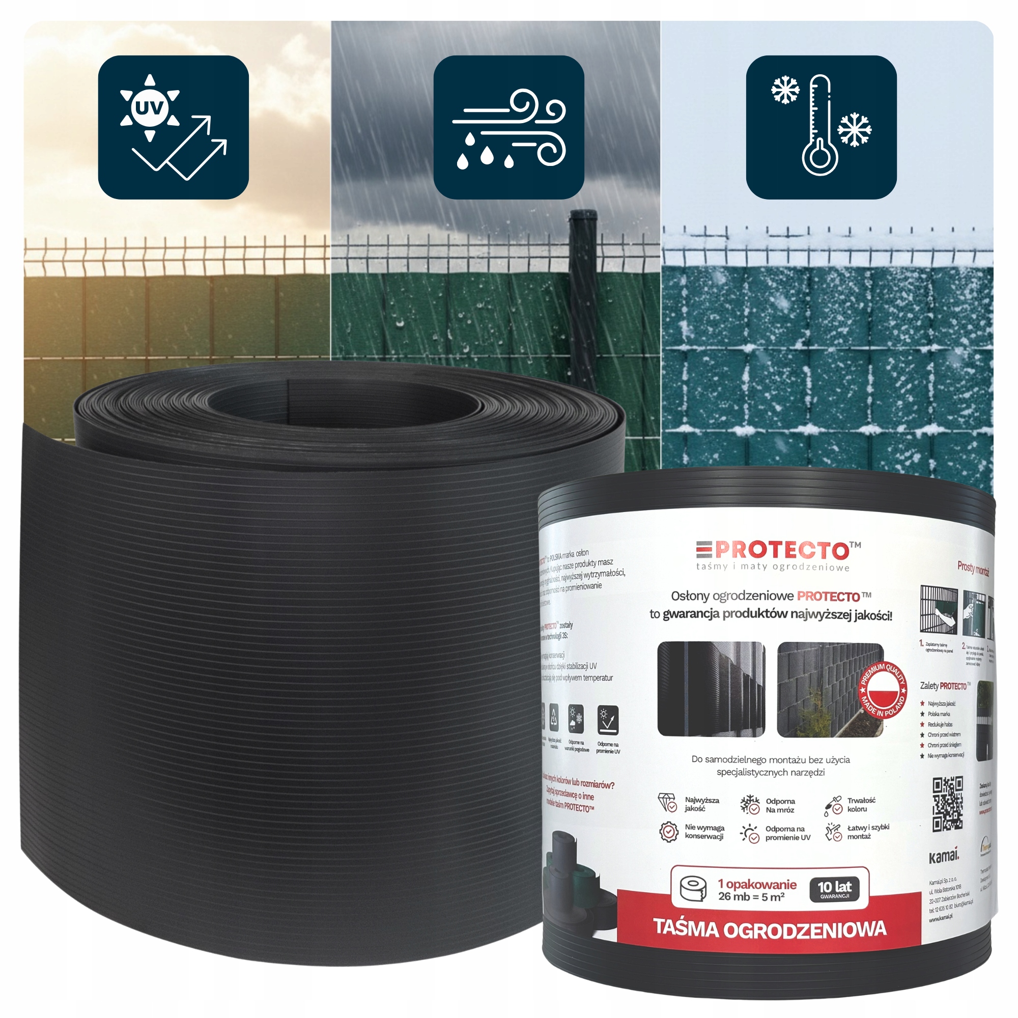 Taśma na ogrodzenie panel przęsło 19cm 26mb Antracyt ochrona Uv zero zagięć
