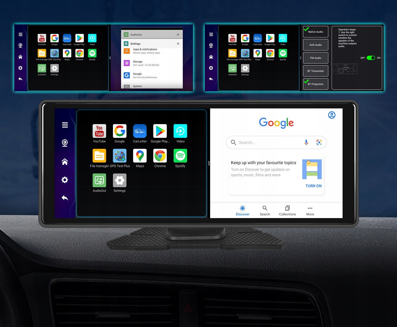 Radio Android Auto CAR PLAY nawigacja, kamera DVR cofania, WifI, Bluetooth Odtwarzane formaty plików .mp3 .wav
