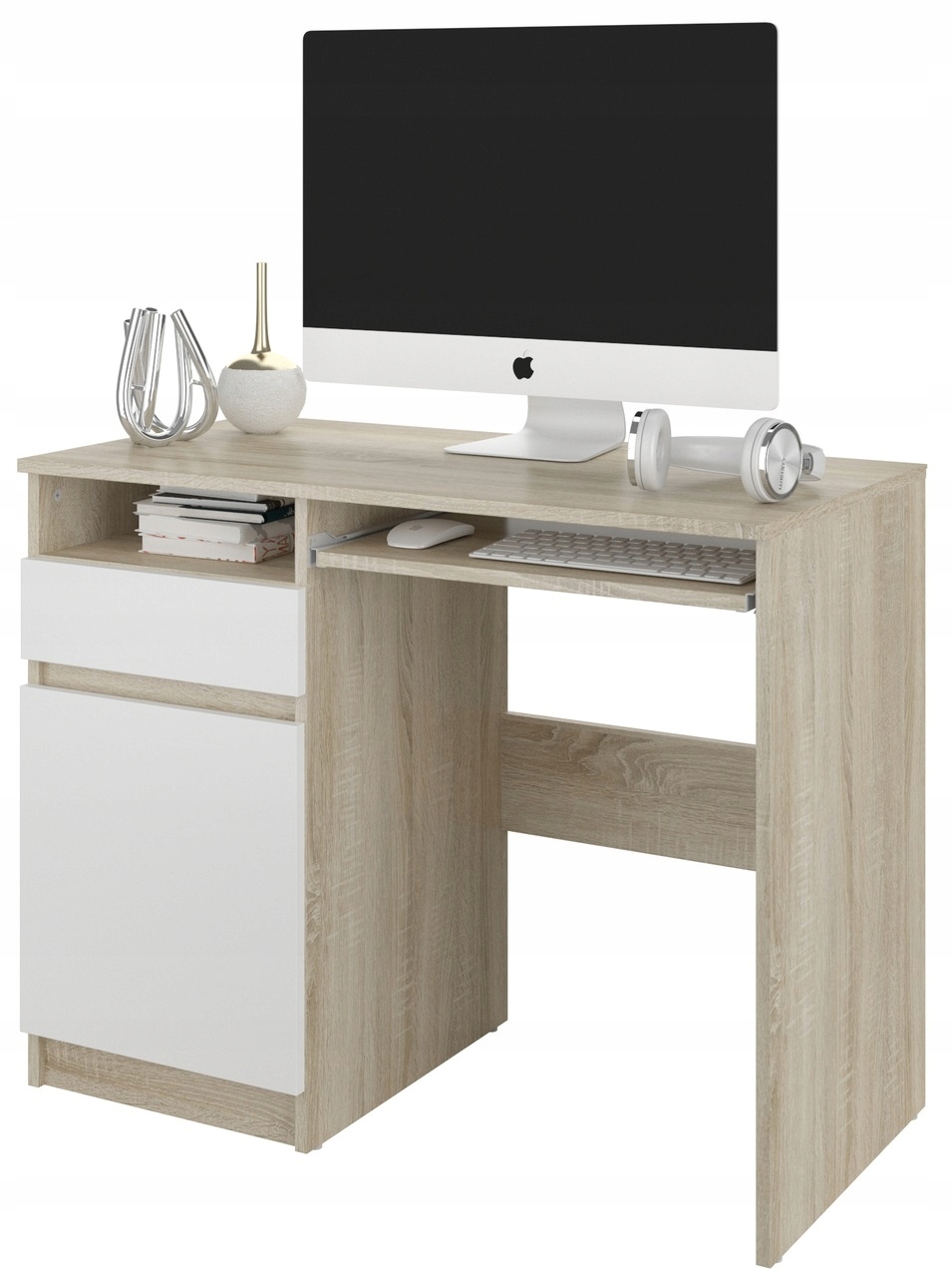 Nábytek počítačový stůl 96 cm levý N-35L sonoma mix bílý