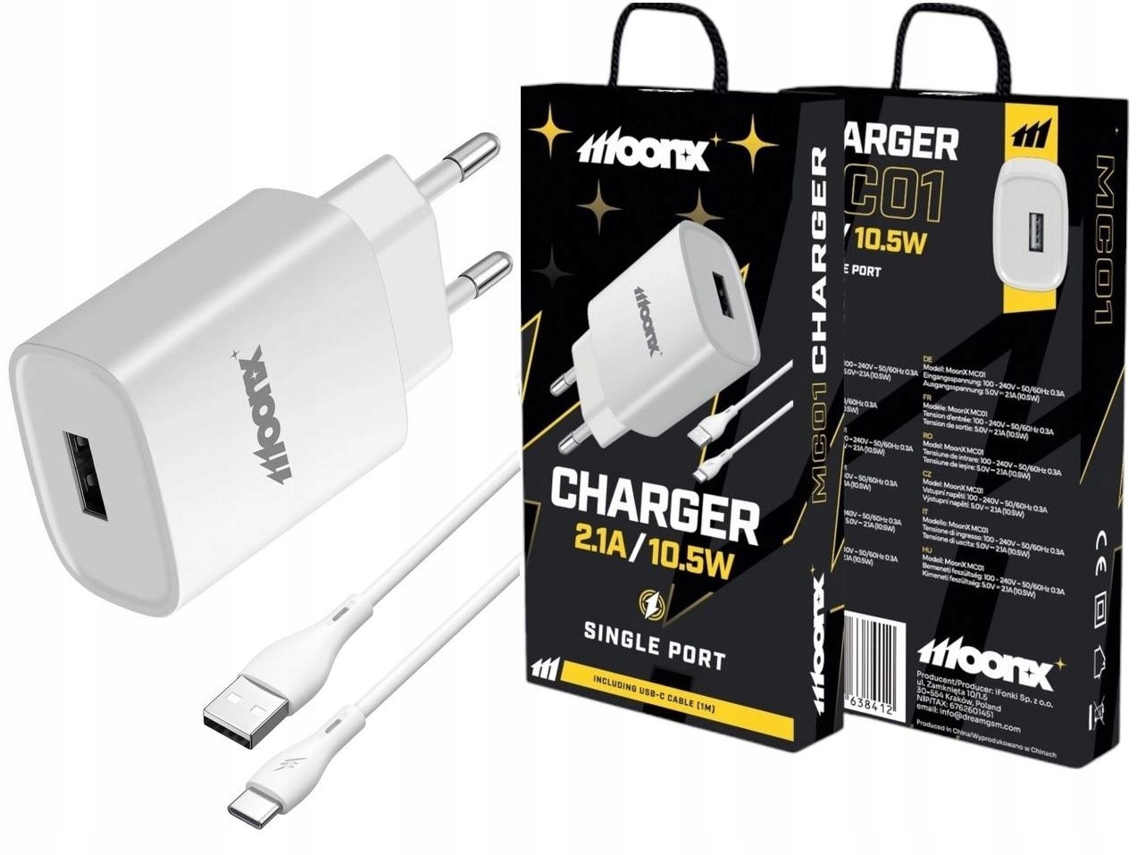 Zestaw Ładowarka USB - A + Kabel USB - C 2.1 A do Ładowania Telefonu USB-C