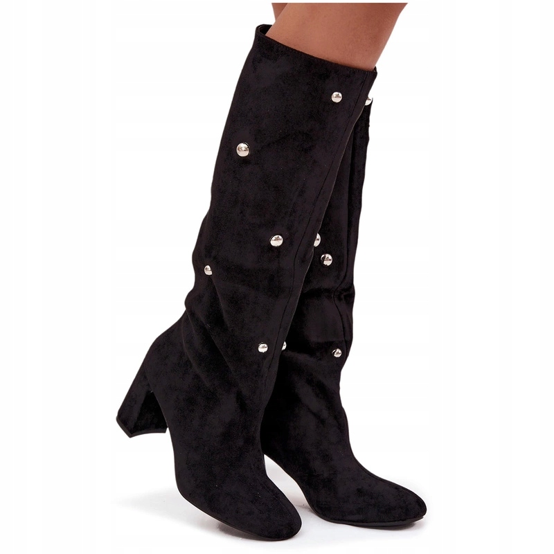 Dámské Kozačky Z Eko Semiše S Ozdobnými Detaily, Zateplené, Černé, Velikost 36