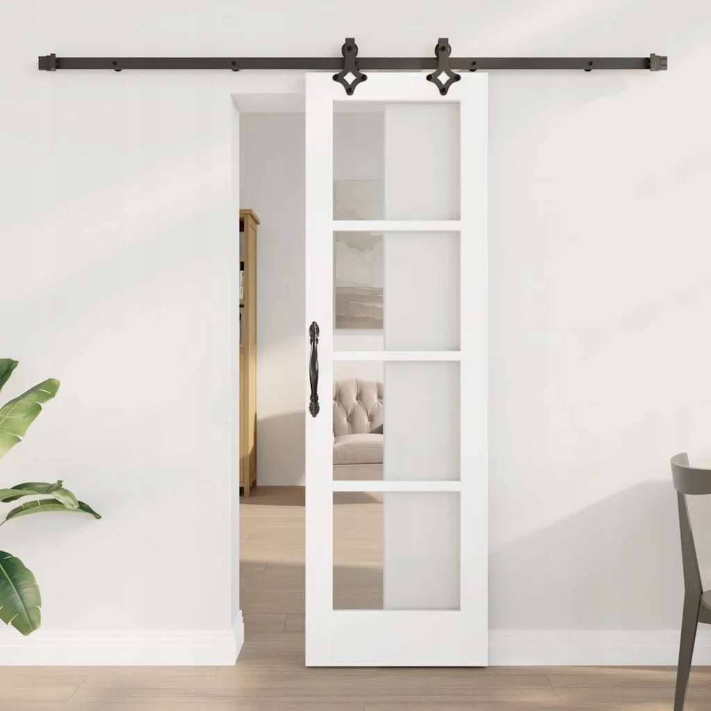 vidaXL Posuvné dveře Bílá 61 x 198,5 cm Masivní borové dřevo a sklo