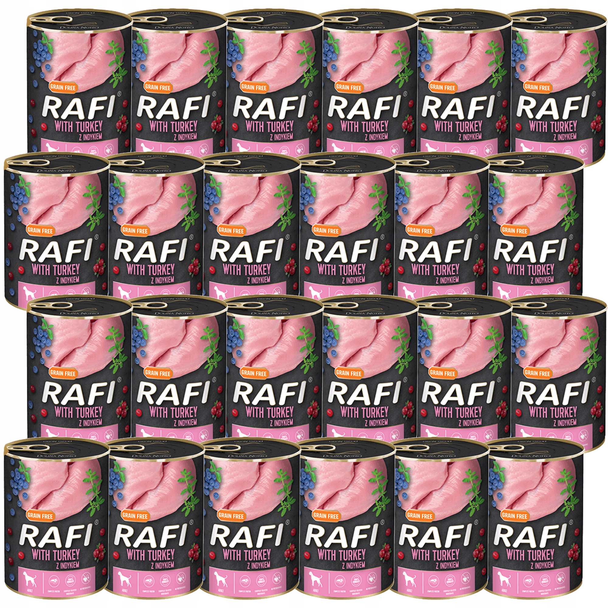 Levně Rafi Vlhké krmivo pro psy s krůtím masem v konzervě 400 g x 24 kusů