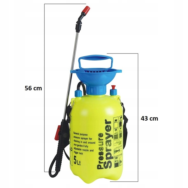 OPRYSKIWACZ CIŚNIENIOWY RĘCZNY SPRYSKIWACZ OGRODOWY 5L PASEK + DŁUGA LANCA Waga narzędzia 0.9 kg