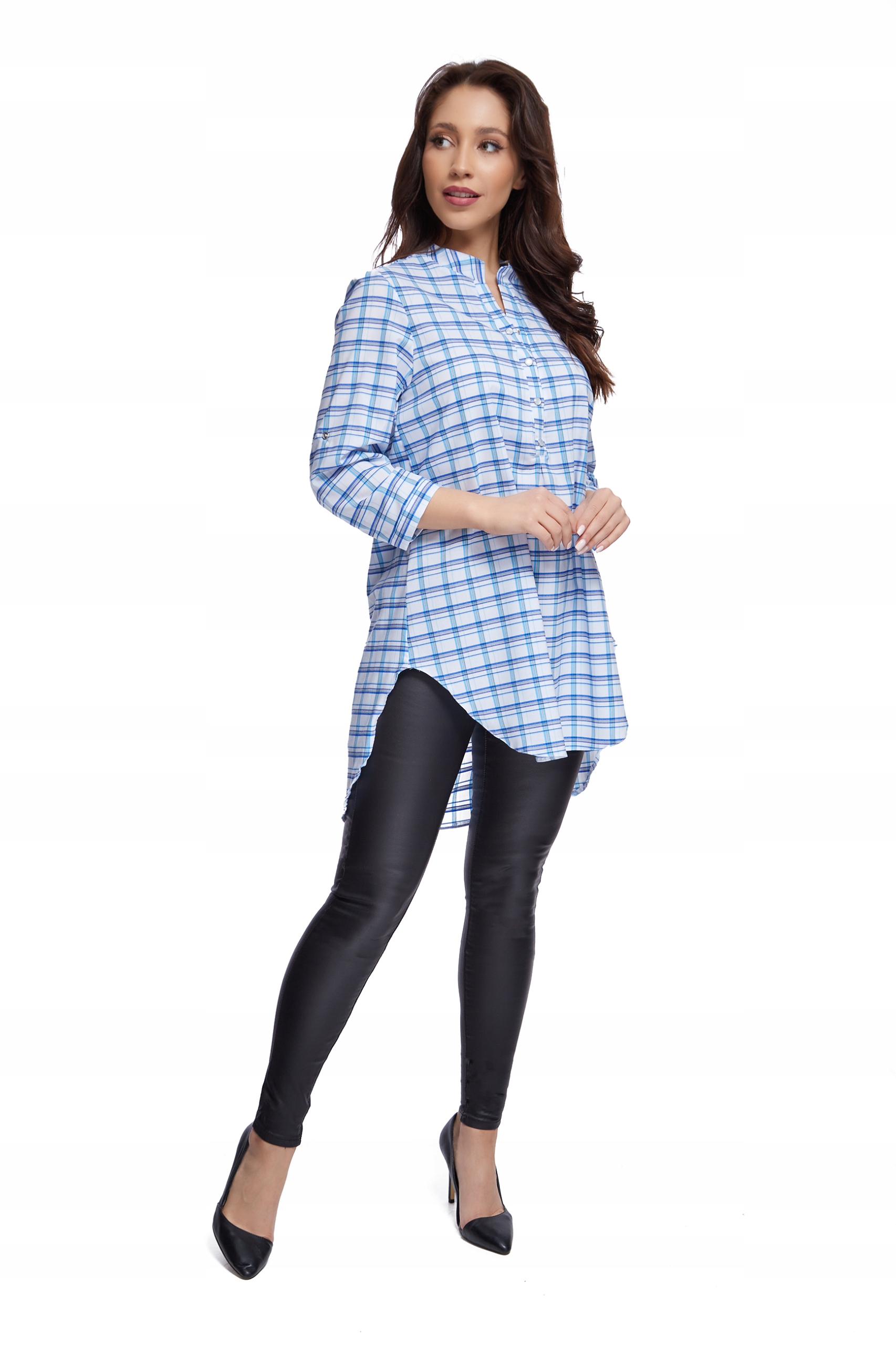 Luźna elegancka TUNIKA OVERSIZE krata roz - 50 Marka Imperial