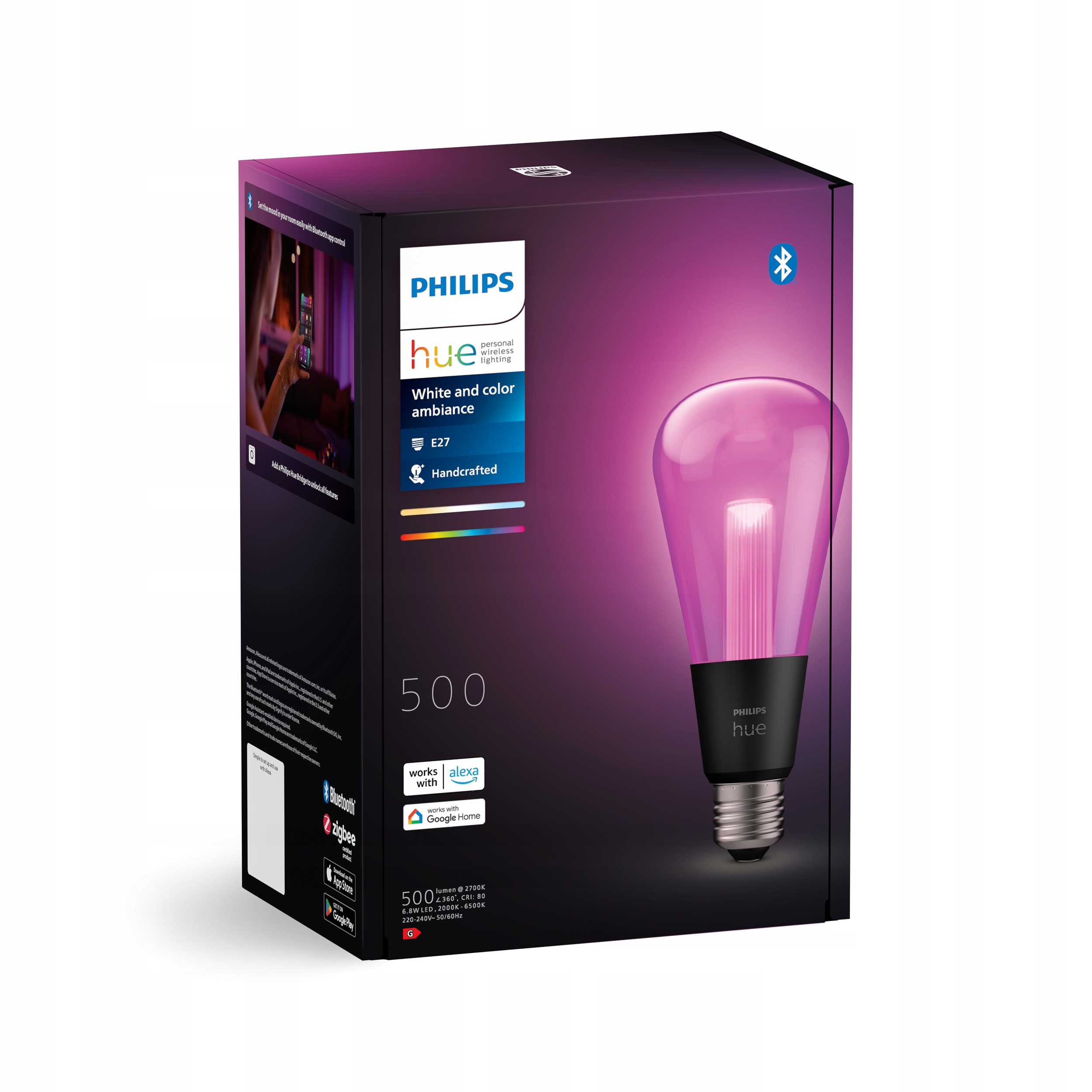 Żarówka inteligentna E27 PHILIPS HUE kolorowa biała ST72 podłużna Moc 6.8 W