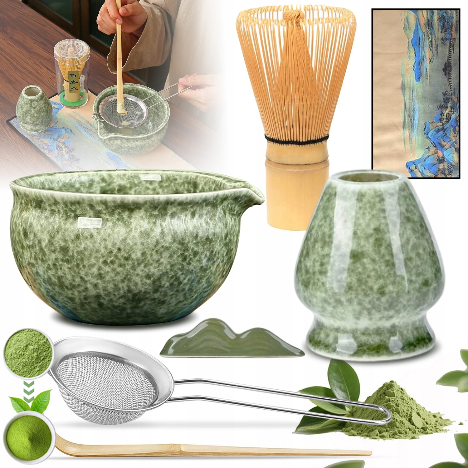 Zestaw Prezentowy Do Herbaty Matcha Tradycyjne Parzenie Matchy 7 Sztuk