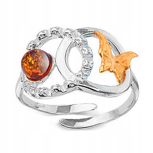 Stříbrný Prstýnek s originálním Baltský Jantar ze stříbra 925, velikost 16