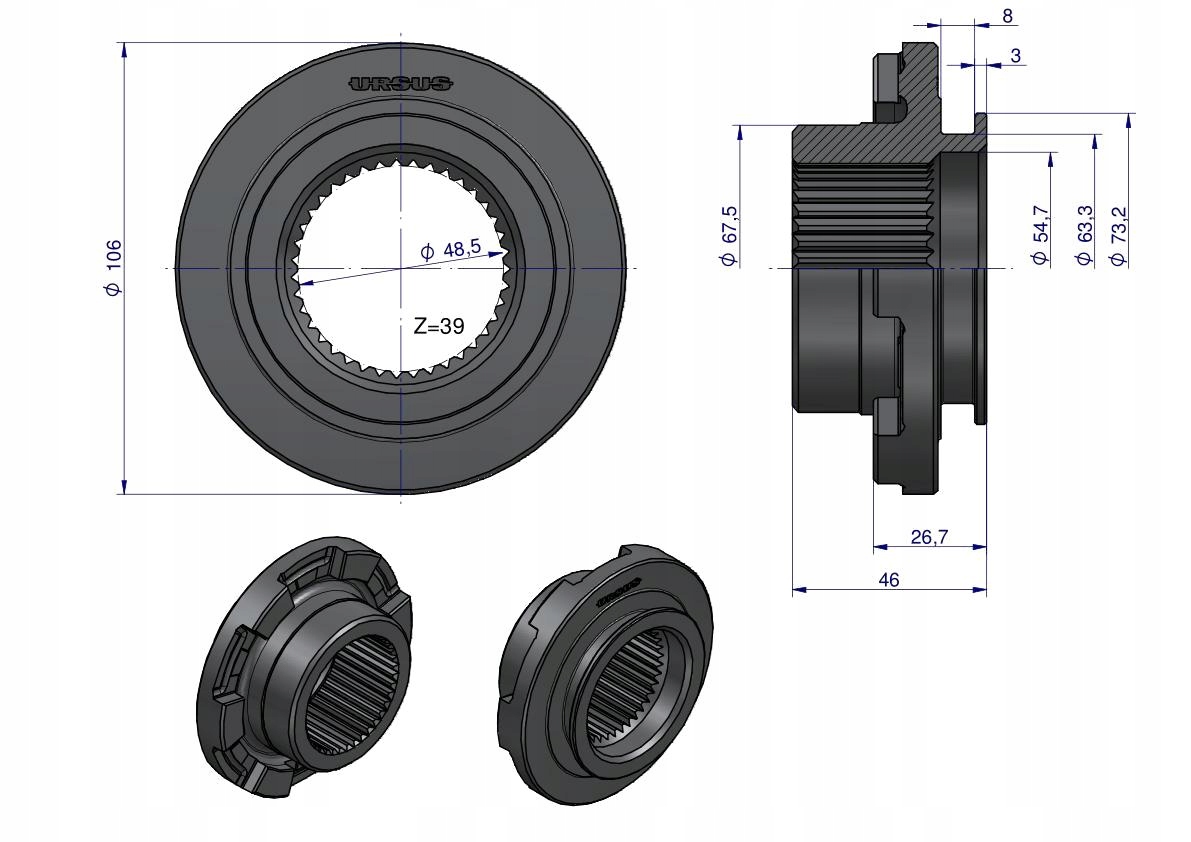 Sprzęgło kłowe blokady Z-39 MF3 ORYGINAŁ URSUS Numer katalogowy części 897003M3U