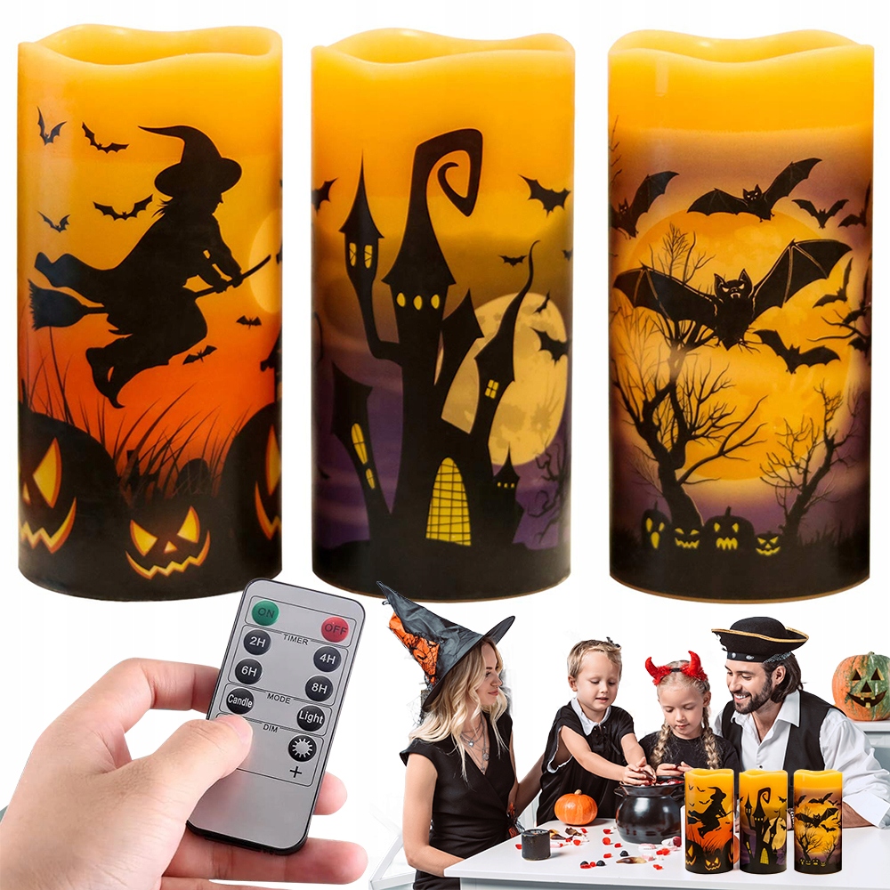 Dekorativní Led Svíčky Na Baterie Halloween Dýně Netopýr Sada Dálkové Ovládání
