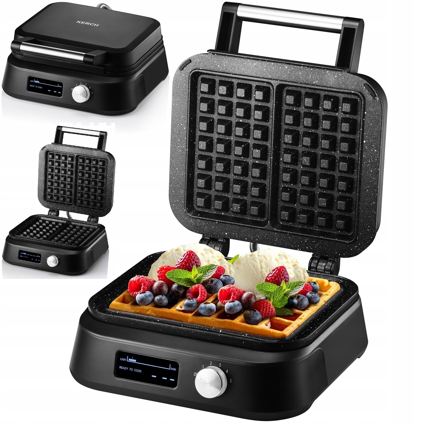 Gofrownica 2 Duże Chrupiące Gofry Kerch Siesta Marmurkowa Powłoka 2500W