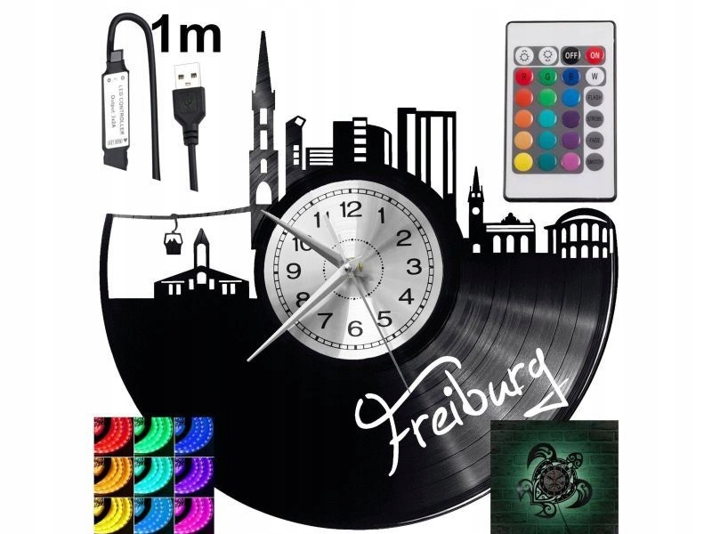 Freiburg Nástěnné podsvícené Led hodiny Rgb na dálkové ovládání Vinylová deska Nowocz