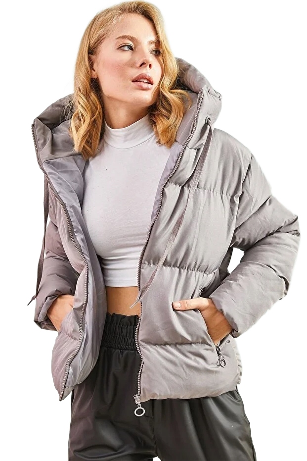 Bianco Lucci Šedá Prošívaná Bunda S Kapucí Zip 40 Opa