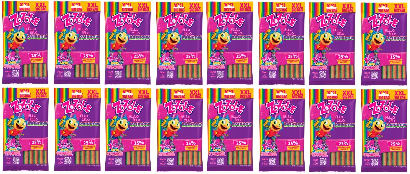 Levně 16 x 150 g Zozole Hello Duhové želé želé bonbony s ovocnou příchutí, kyselý Karton