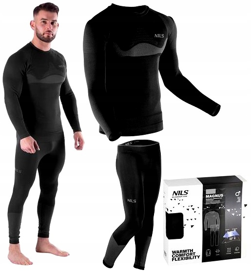 Komplet Nils Czarna r. L/XL Ciepła Bielizna Do Biegania