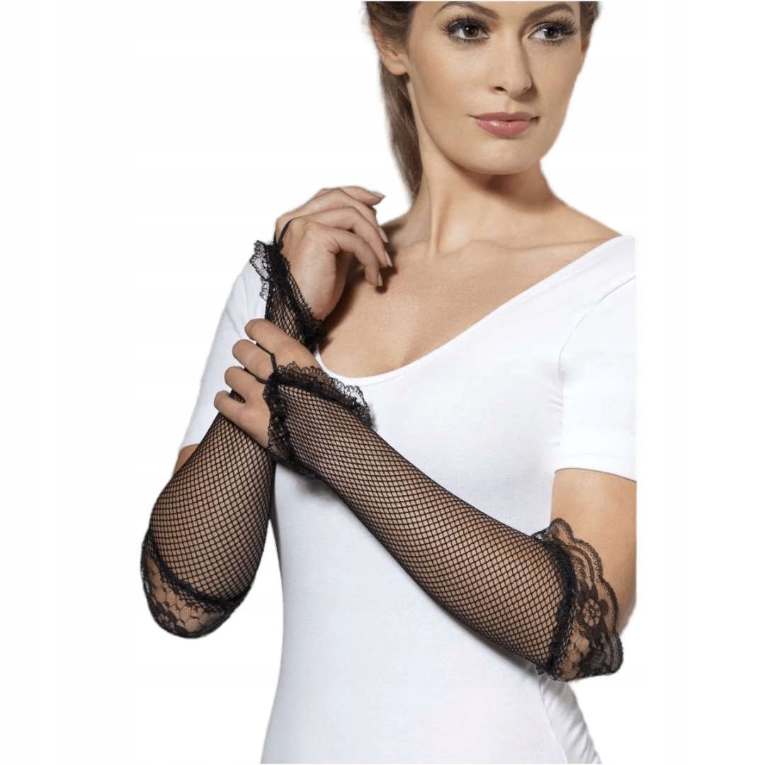 RĘKAWICZKI bez palców KORONKA halloween CZARNE