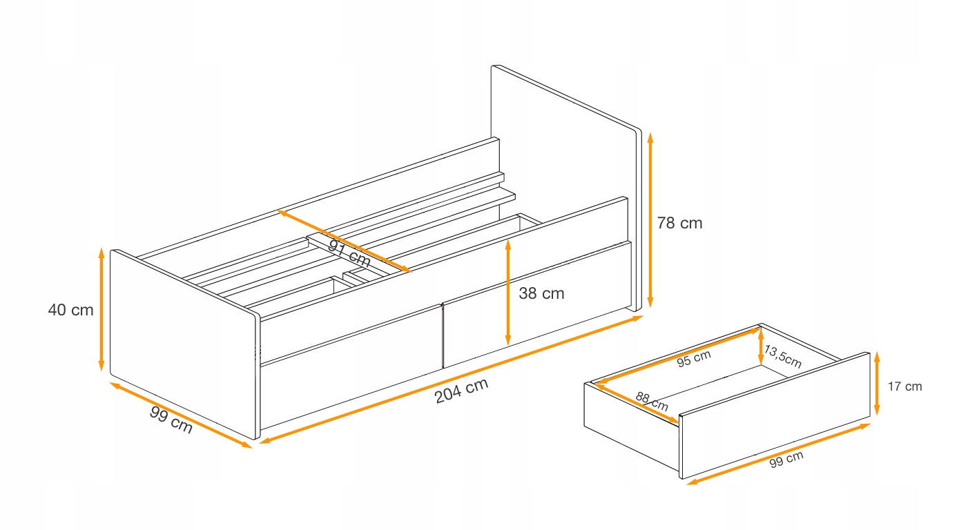 ŁÓŻKO MŁODZIEŻOWE VELVED BT Szerokość mebla 99 cm