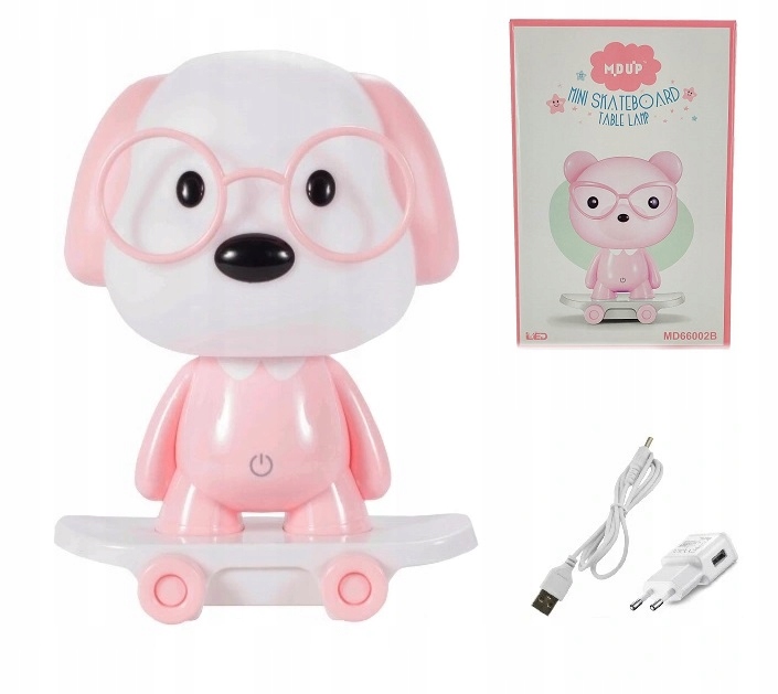 

Lampka Nocna Różowy Piesek Na Deskorolce Led Usb