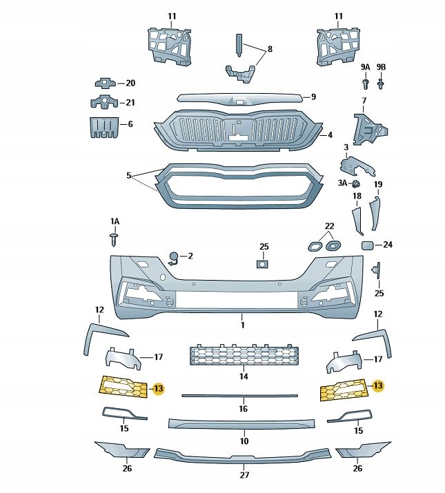 5E3807070A - РЕШЕТКА БАМПЕРА ЗАГЛУШКА SKODA OCTAVIA 4 IV П