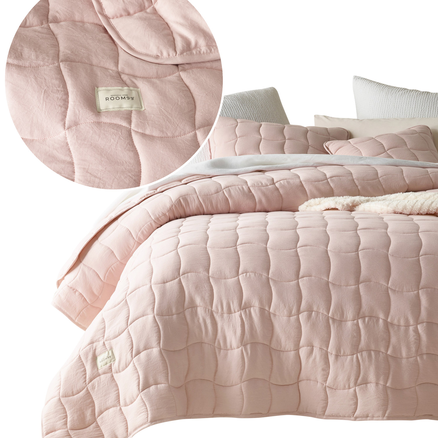 ROOM99 Přehoz na postel gauč 240x260 pudrová růžová prošívaný Marshmallow