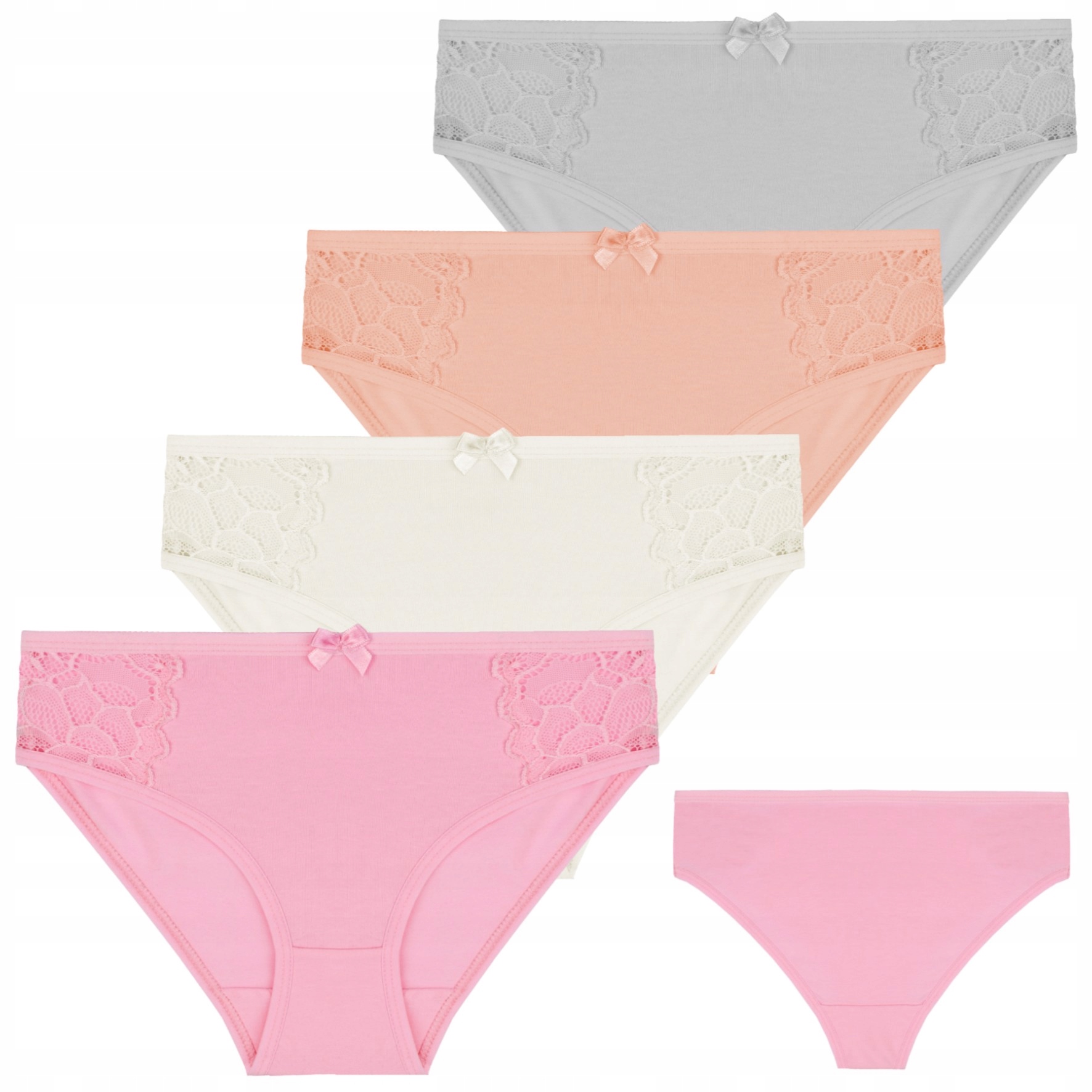 MAJTKI DAMSKIE BAWEŁNIANE Z KORONKĄ BEZ WZORU ELASTYCZNE MORAJ R.XXL 4-PAK