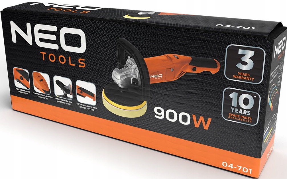 POLERKA SAMOCHODOWA 900W 150MM REGULACJA OBROTÓW Kod producenta 04-701