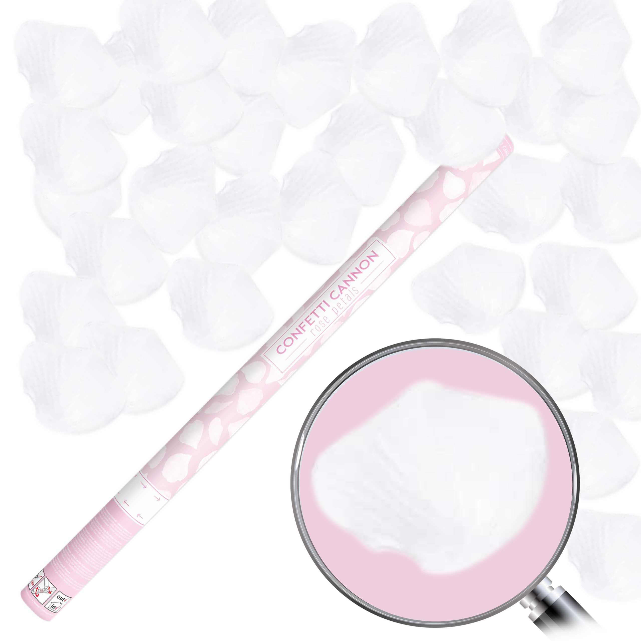 TUBA konfetti XXL BIAŁE PŁATKI RÓŻY RÓŻ ŚLUB WESELE OŚWIADCZYNY ARMATA 80cm