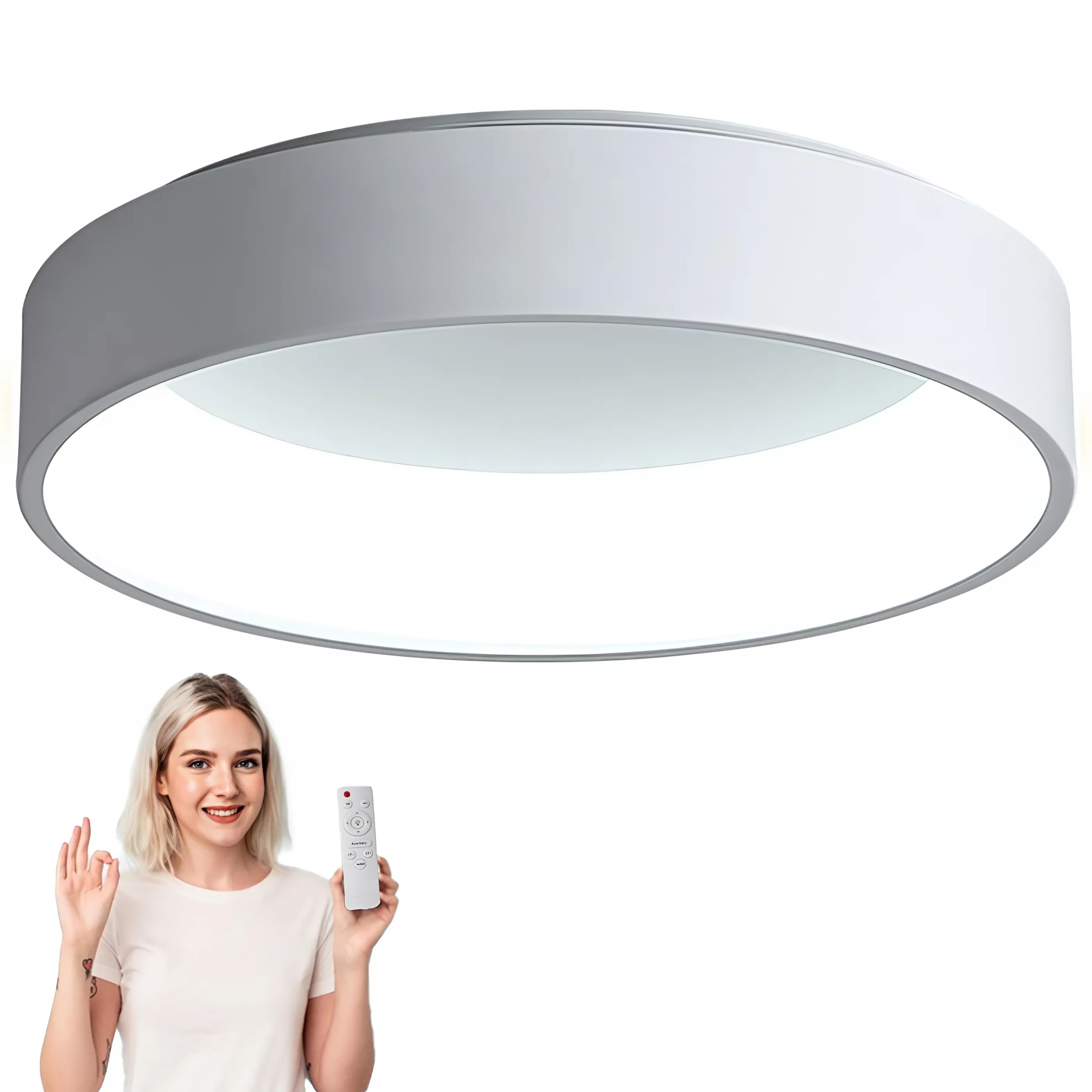 Lampa Sufitowa Plafon Nowoczesna Biała Okrągła Led Żyrandol Pilot 50 CM