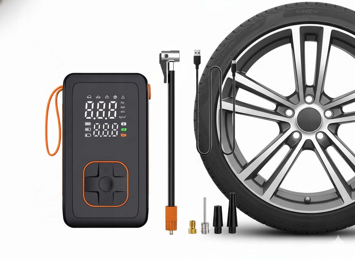 KOMPRESOR SAMOCHODOWY POMPKA MOBILNA AKUMULATOR POWERBANK 3600mAh USB C