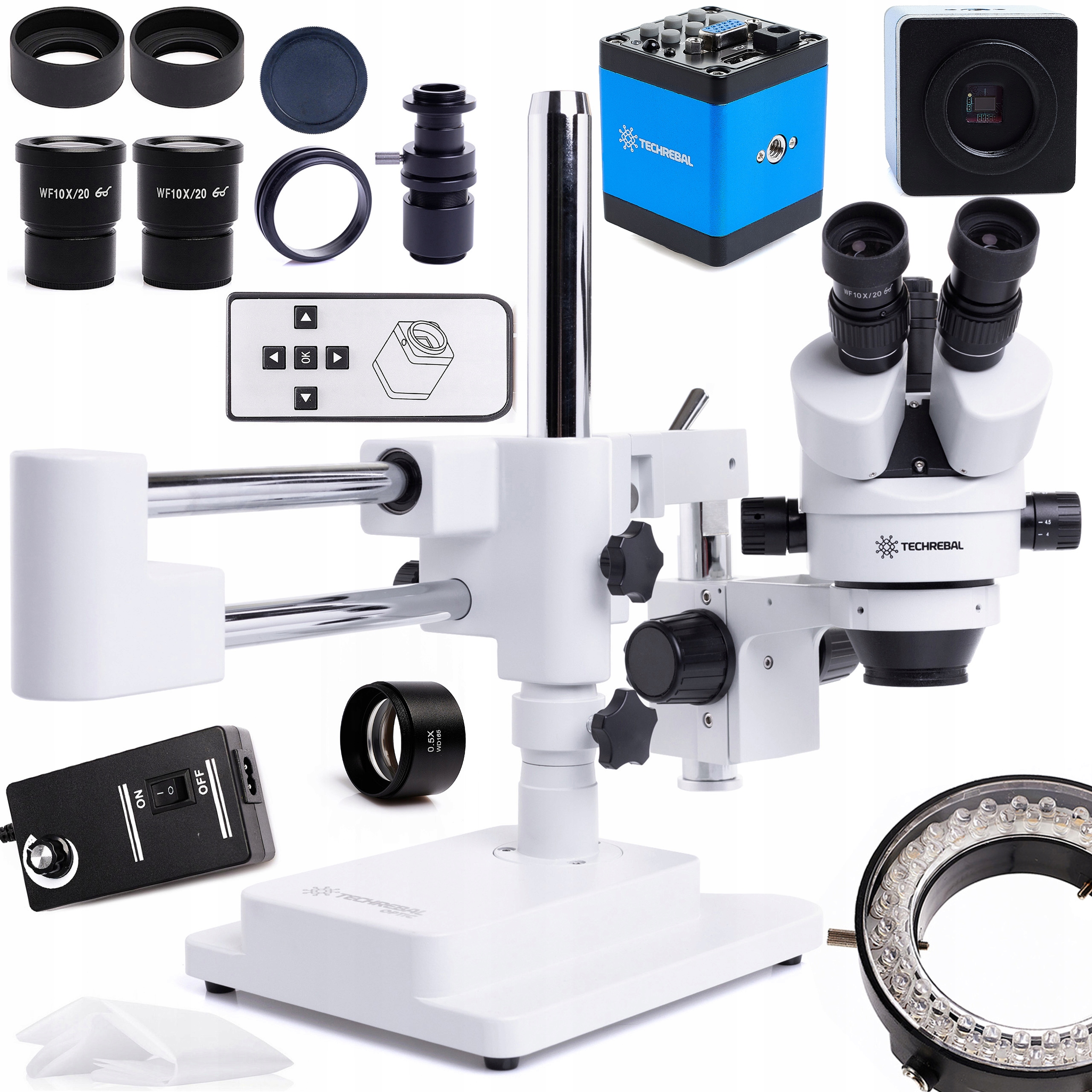 Stereoskopický Trinokulární Mikroskop 10HW Osvětlení Kamera Modrá Lagoon