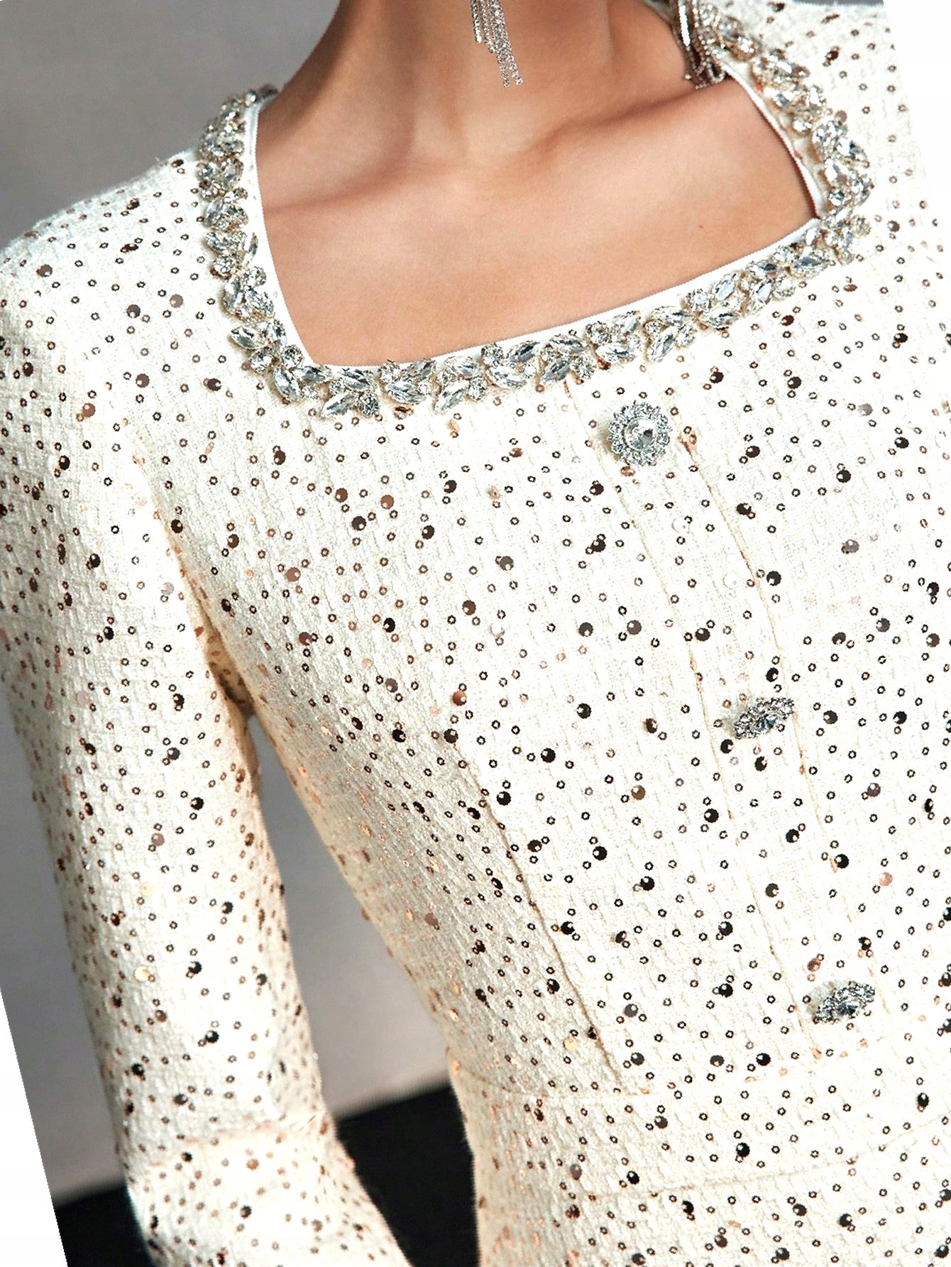 Šaty Čtvercová Flitrová Motf Výstřih Tweedová Výstupní Premium M 38